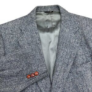 Crossbow Blazer Men 41 Black‎ Gray Herringbone Harris Tweed Scottish Wool